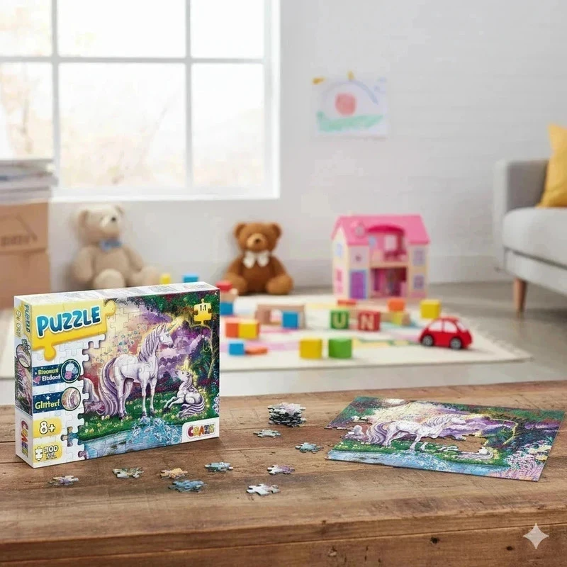 [N3UF] Puzzle enfant CRAZE 200 pièces – Mystic Lake Licorne avec diamants autocollants -2322